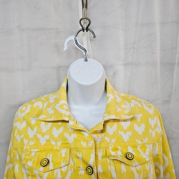 DG2 Diane Gilman Jacket Denim Yellow Aztec Southwestern Festival Trucker XS - Picture 2 of 15